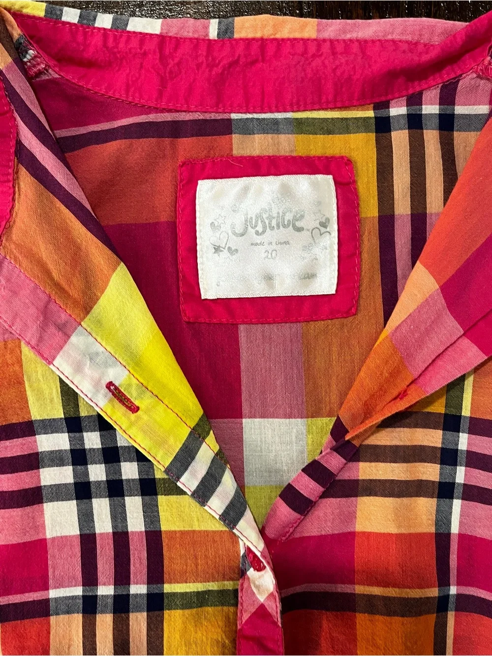 Bright Justice Plaid Tie-Front Sleeveless Blouse  100% Cotton